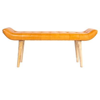 Wood and Goat Leather Bench