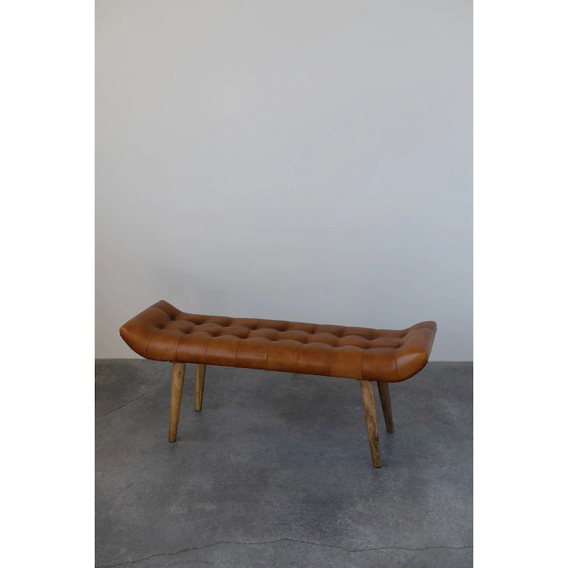 Wood and Goat Leather Bench