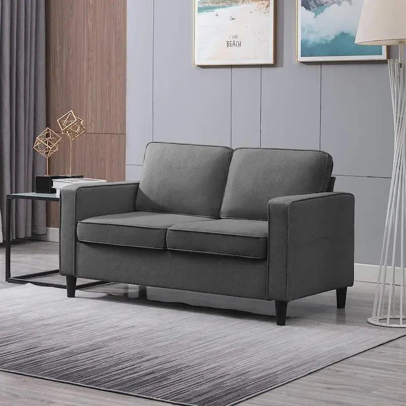 Mixoy Modern Fabric Loveseat Sofa with Armrest Pockets - N/A