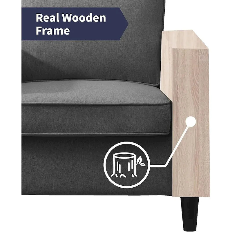 Mixoy Modern Fabric Loveseat Sofa with Armrest Pockets - N/A