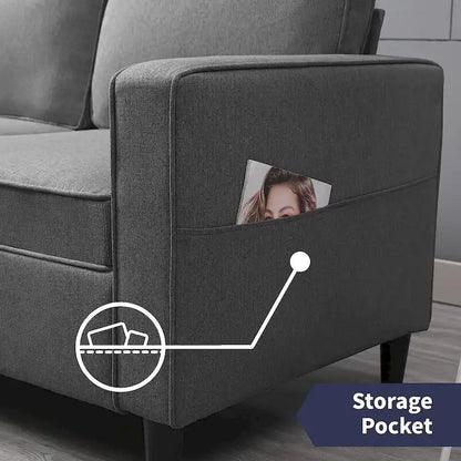 Mixoy Modern Fabric Loveseat Sofa with Armrest Pockets - N/A