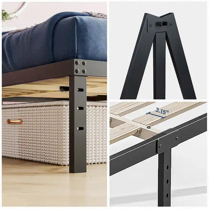18 Inch Black Metal Platform Bed Frame With Wood Slats Support