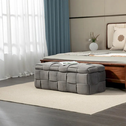 Velvet Upholstered Storage Ottoman Bench with Safety Hinge for Living Room,Bedroom
