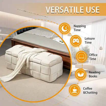 Velvet Upholstered Storage Ottoman Bench with Safety Hinge for Living Room,Bedroom