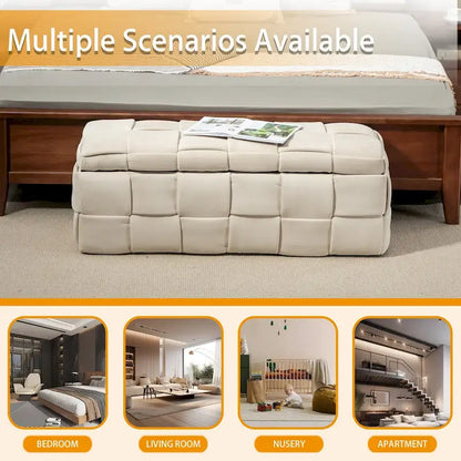 Velvet Upholstered Storage Ottoman Bench with Safety Hinge for Living Room,Bedroom