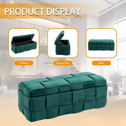Velvet Upholstered Storage Ottoman Bench with Safety Hinge for Living Room,Bedroom