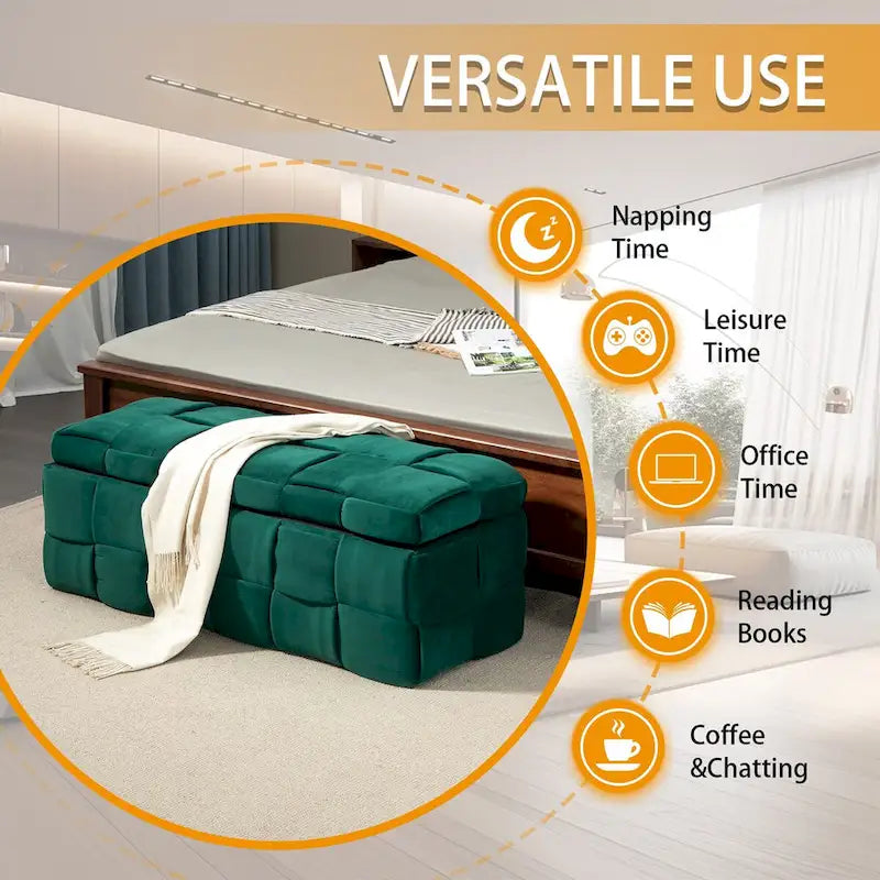 Velvet Upholstered Storage Ottoman Bench with Safety Hinge for Living Room,Bedroom