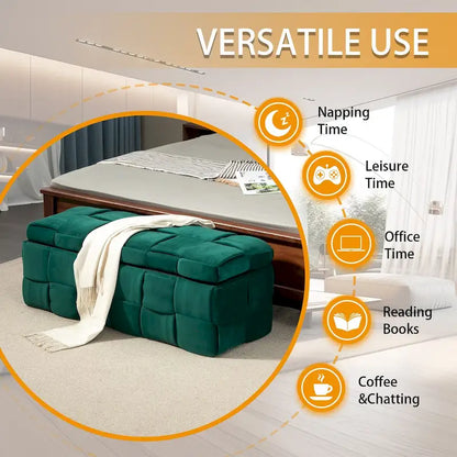 Velvet Upholstered Storage Ottoman Bench with Safety Hinge for Living Room,Bedroom