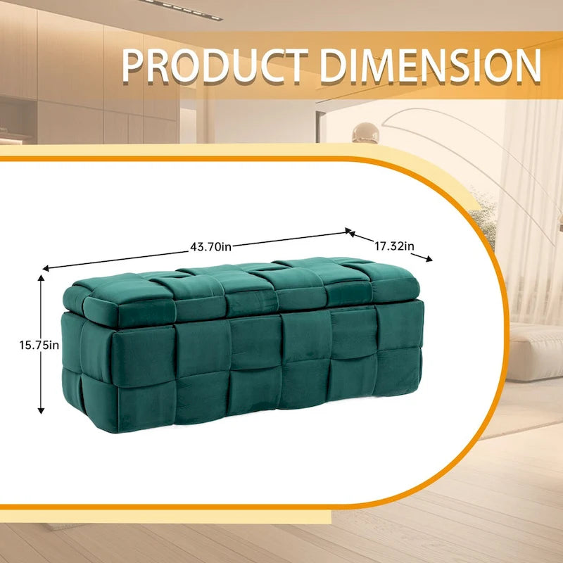 Velvet Upholstered Storage Ottoman Bench with Safety Hinge for Living Room,Bedroom