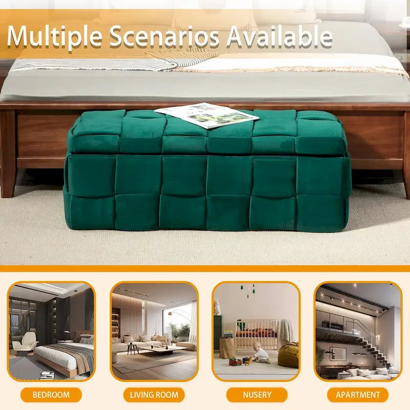 Velvet Upholstered Storage Ottoman Bench with Safety Hinge for Living Room,Bedroom