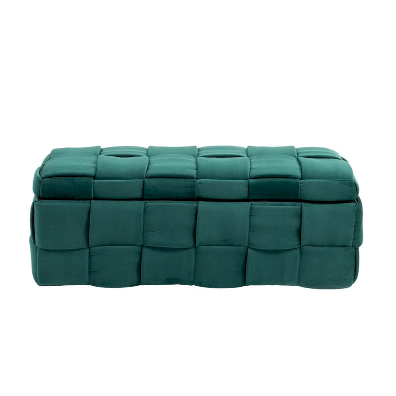 Velvet Upholstered Storage Ottoman Bench with Safety Hinge for Living Room,Bedroom
