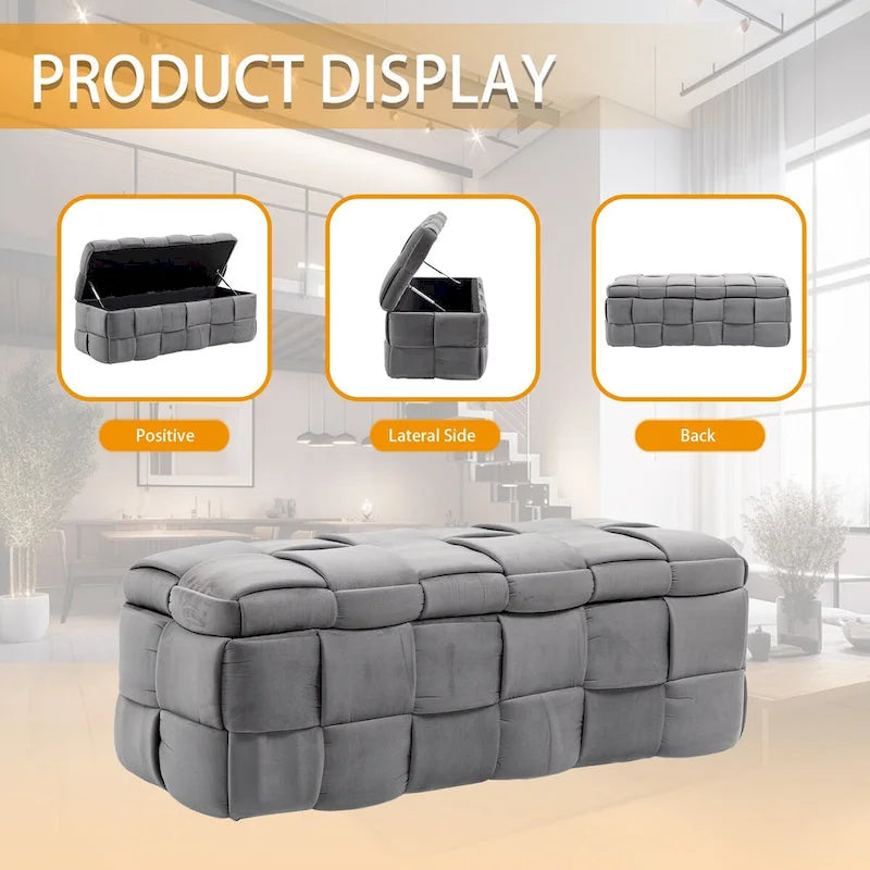 Velvet Upholstered Storage Ottoman Bench with Safety Hinge for Living Room,Bedroom