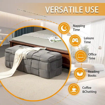 Velvet Upholstered Storage Ottoman Bench with Safety Hinge for Living Room,Bedroom