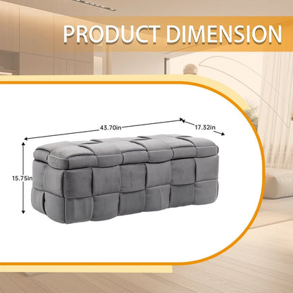 Velvet Upholstered Storage Ottoman Bench with Safety Hinge for Living Room,Bedroom