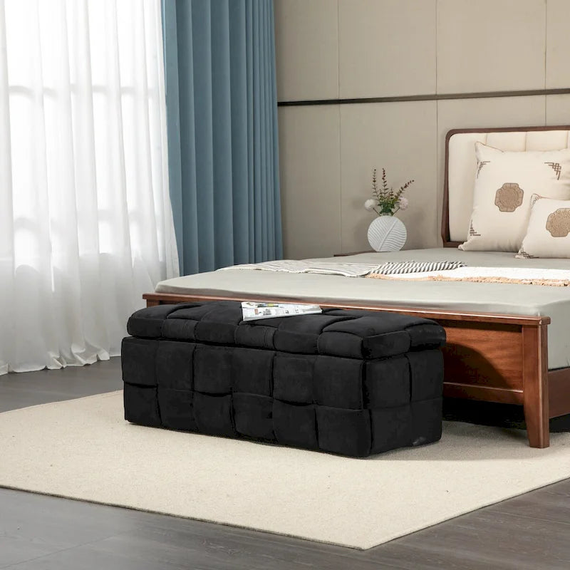 Velvet Upholstered Storage Ottoman Bench with Safety Hinge for Living Room,Bedroom