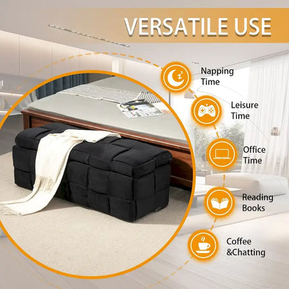 Velvet Upholstered Storage Ottoman Bench with Safety Hinge for Living Room,Bedroom