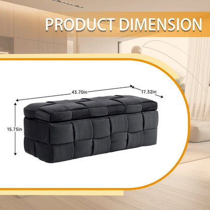 Velvet Upholstered Storage Ottoman Bench with Safety Hinge for Living Room,Bedroom
