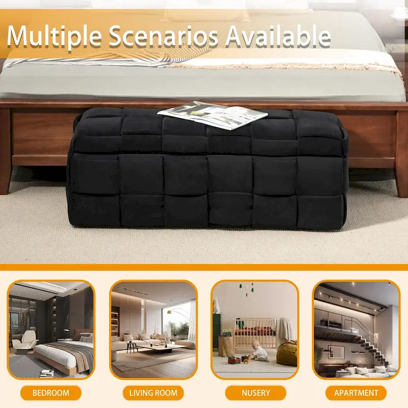 Velvet Upholstered Storage Ottoman Bench with Safety Hinge for Living Room,Bedroom