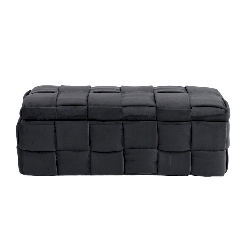 Velvet Upholstered Storage Ottoman Bench with Safety Hinge for Living Room,Bedroom