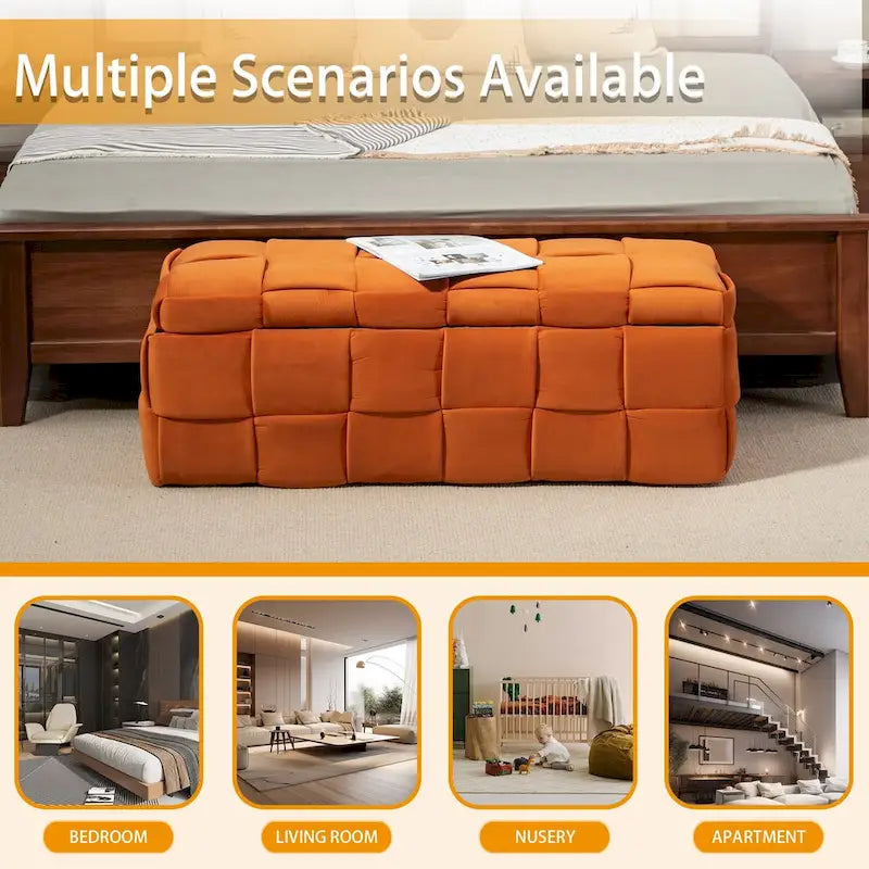 Velvet Upholstered Storage Ottoman Bench with Safety Hinge for Living Room,Bedroom