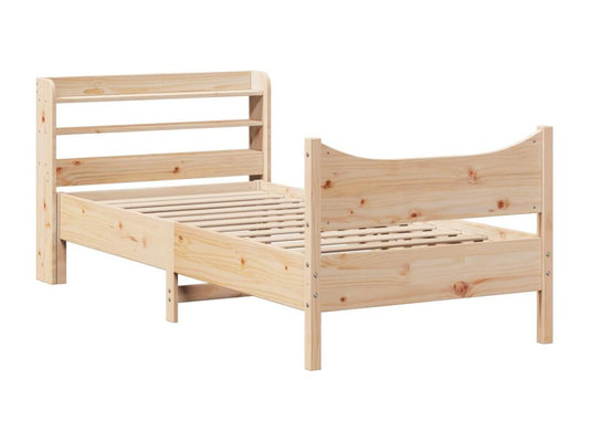 Brown Pine Wood Bed Frame, 90 x 200 cm