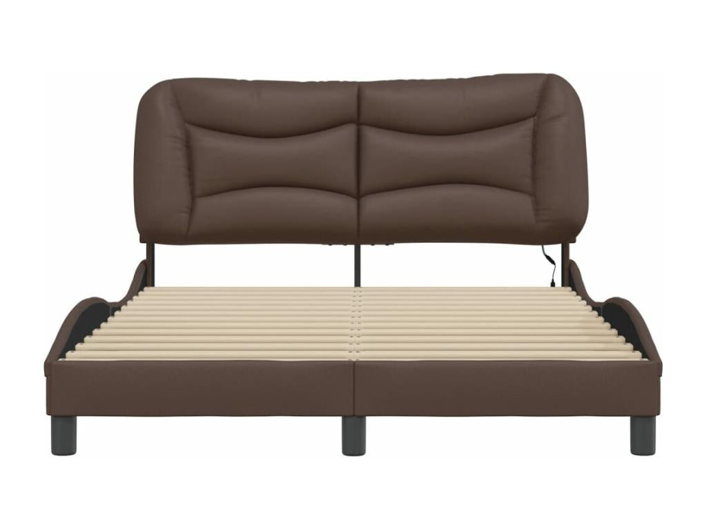 Brown Faux Leather Bed Frame, 140 x 200 cm
