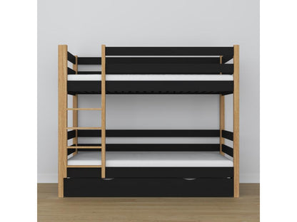 Black Oak Wood Bunk Bed Frame, 90 x 200 cm