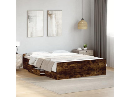 Brown Oak Wood Bed Frame, 140 x 190 cm