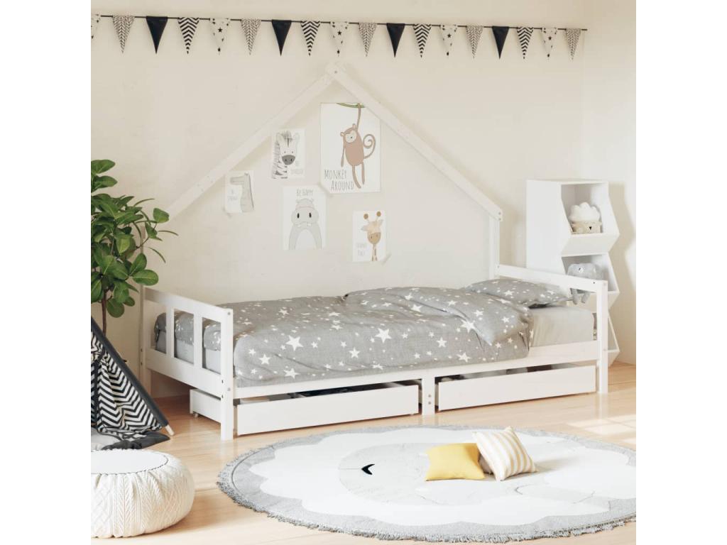 White Pine Wood Kids Bed Frame, 90 x 200 cm