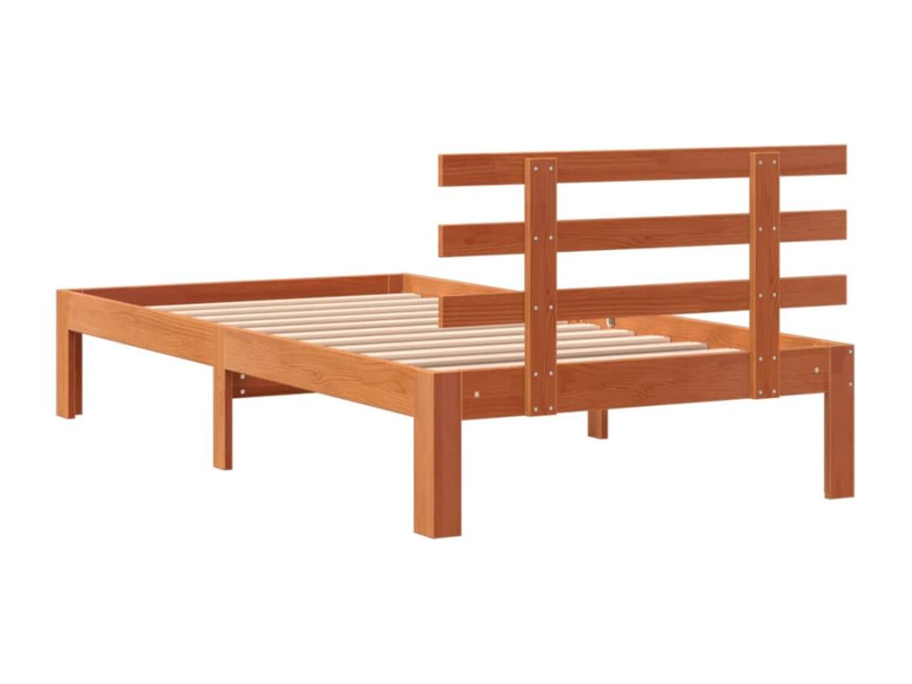 Brown Pine Wood Bed Frame, 100 x 200 cm