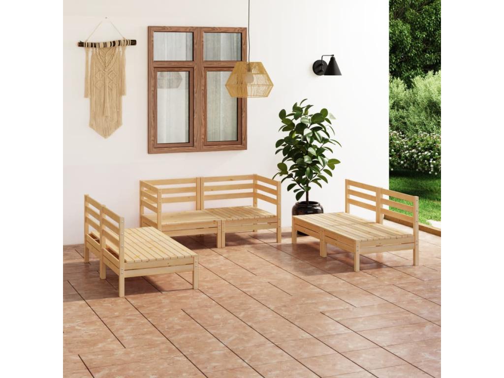 Brown Pine Wood Outdoor Furniture Set