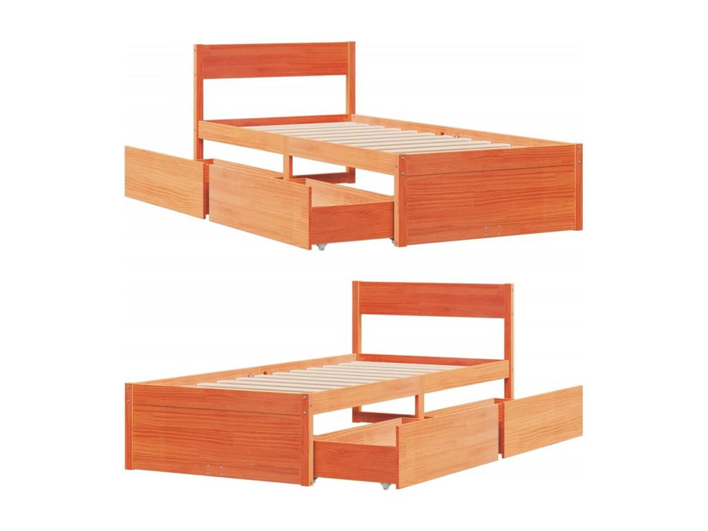 Brown Pine Wood Bed Frame, 90 x 190 cm