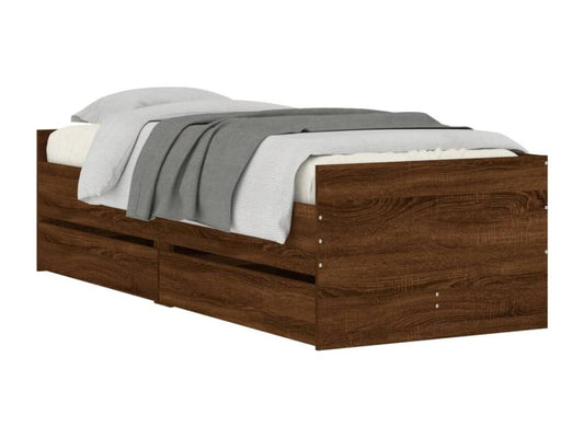 Brown Oak Wood Bed Frame, 90 x 190 cm