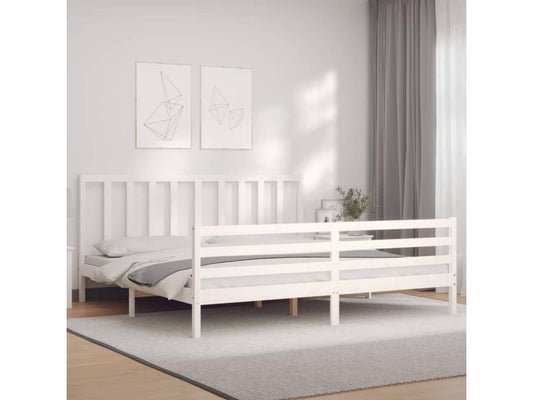 White Solid Wood Bed Frame, 200 x 200 cm